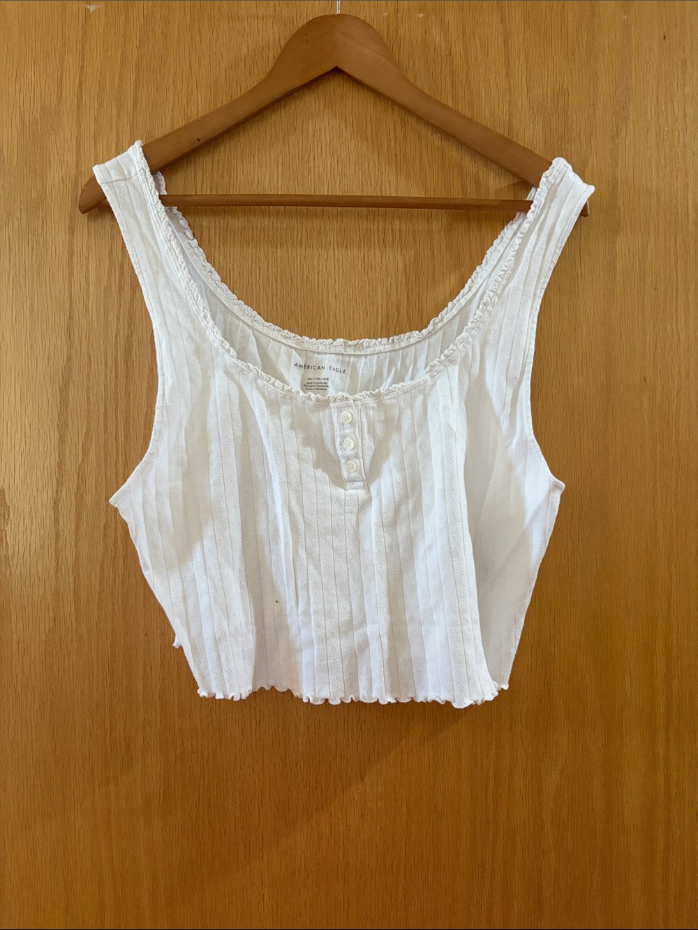 American Eagle Outfitters White Ribbed Cropped Tank with Button Front